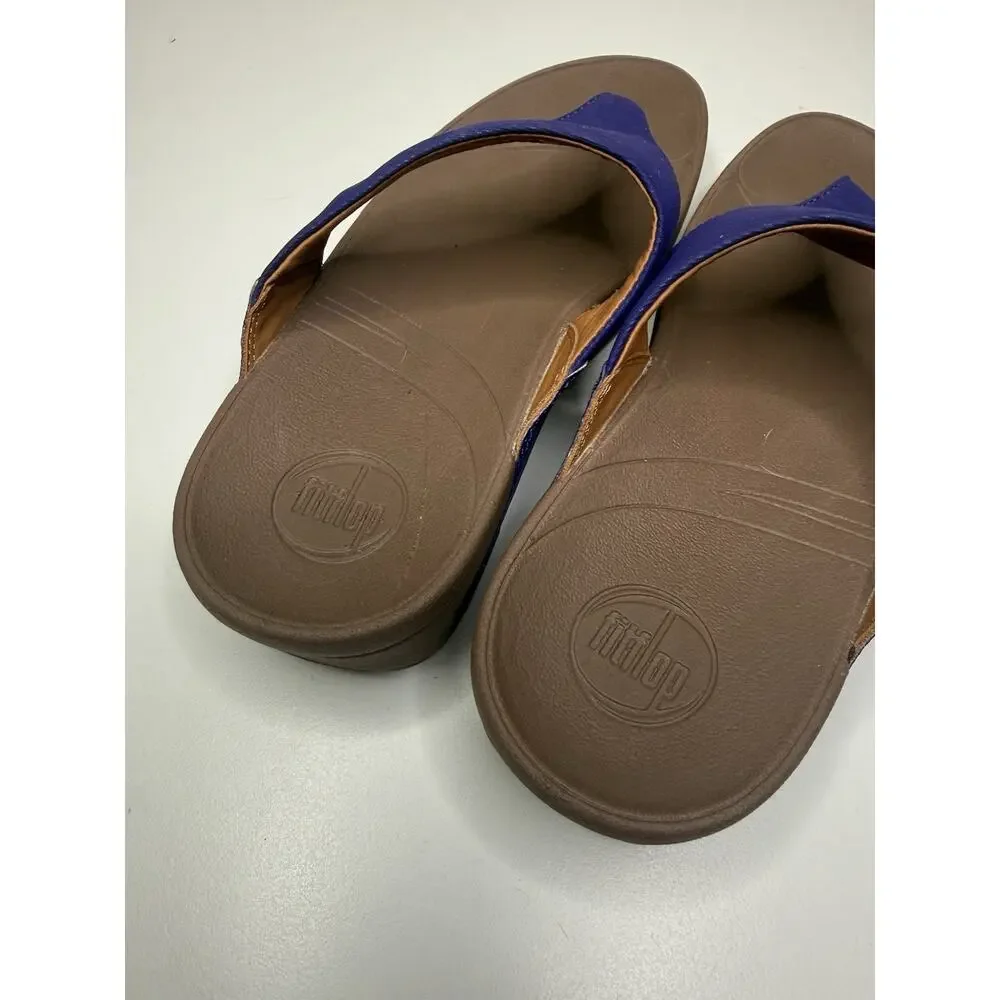 FitFlop LULU Thong Sandal Womens 8 Purple Leather Wedge Toe-Post Slip On Shoes